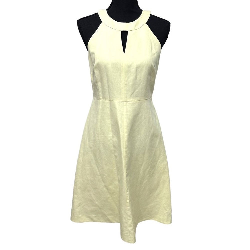 Ann Taylor Size‎ 4P Yellow Buttercreme Sleeveless Linen Blend Midi Halter Dress